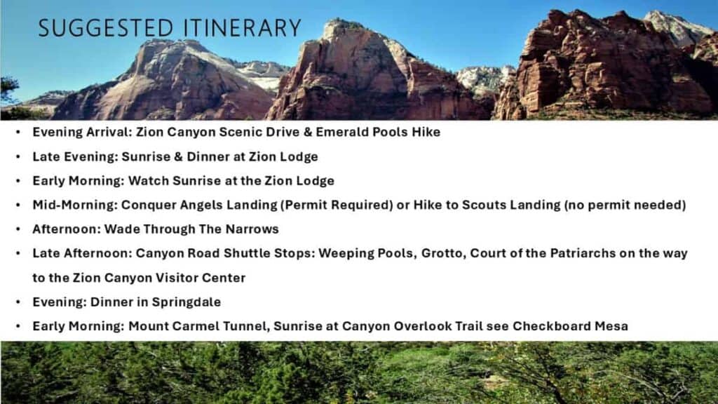 A suggested itinerary for one day in Zion National Park