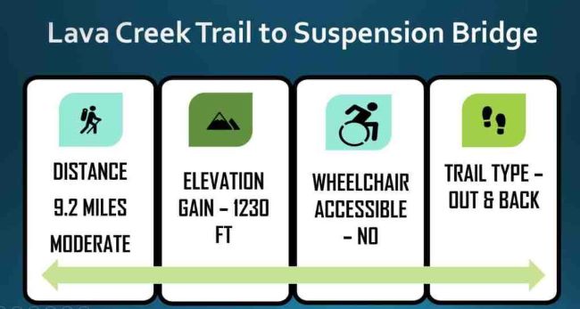 Lava Creek Trail to Suspension Bridge Stats