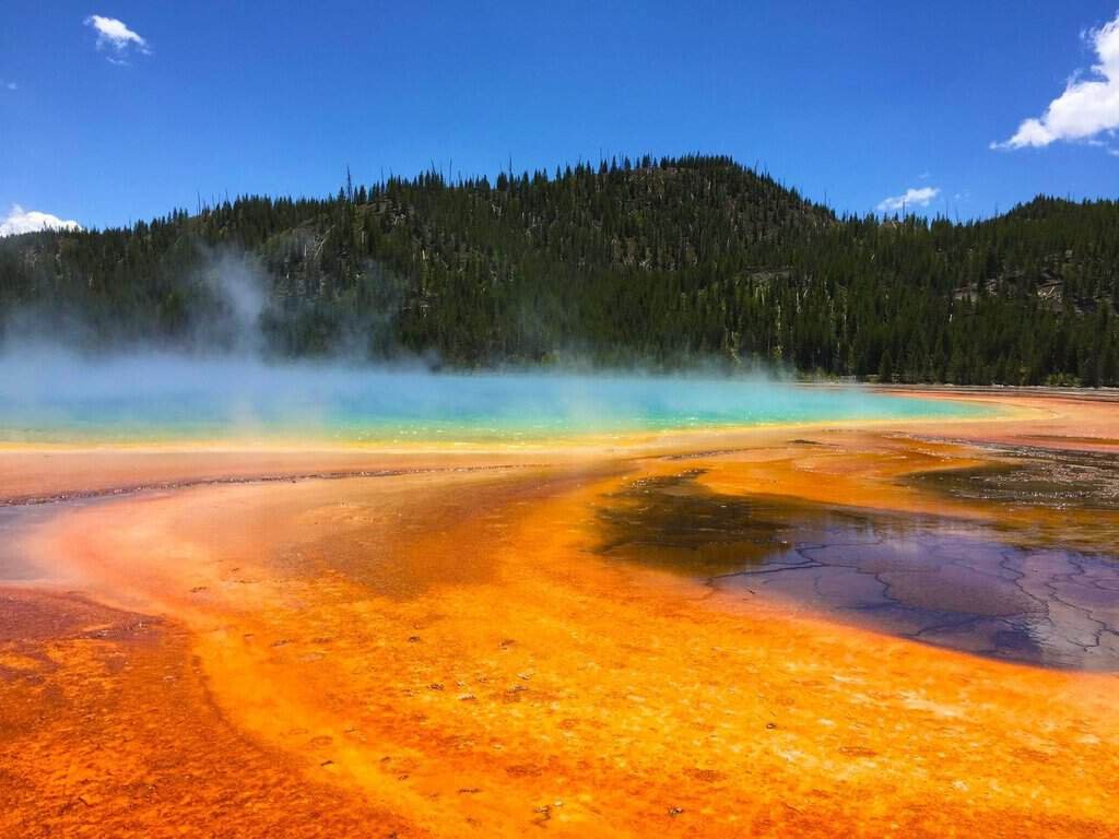 Misty Grand Prismatic Spring rising steam