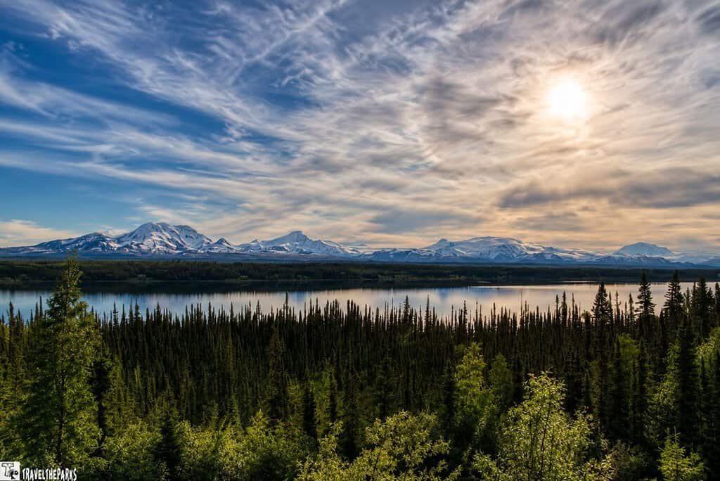 Richardson Hwy Willow Lake with Mt Drum, Mt Sanford and Mt Wrangell