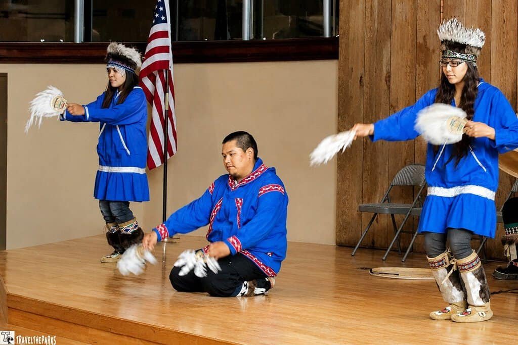 Dancers on the Gathering Place Stage Alaska Native Heritage Center