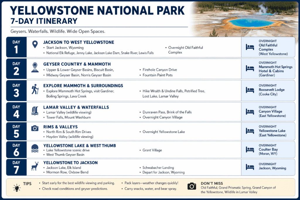 Itinerary for 7 days on Yellowstone Grand teton