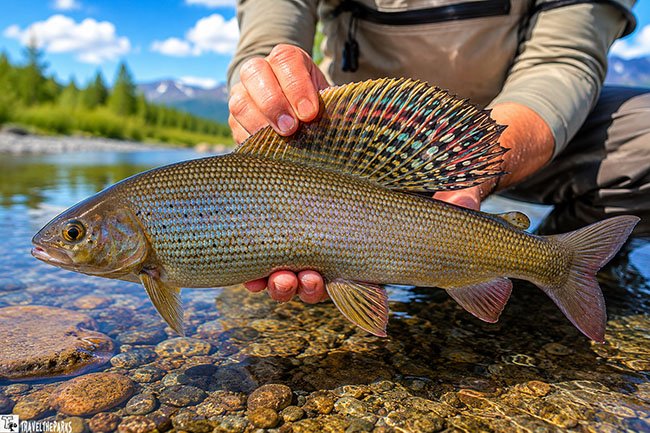 Arctic Grayling being released back to the river