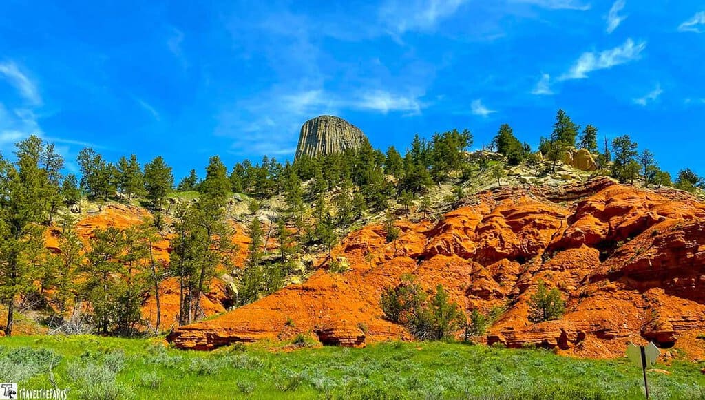 Spearfish Formation on the Red Hills Trail with Devils Tower in the Background