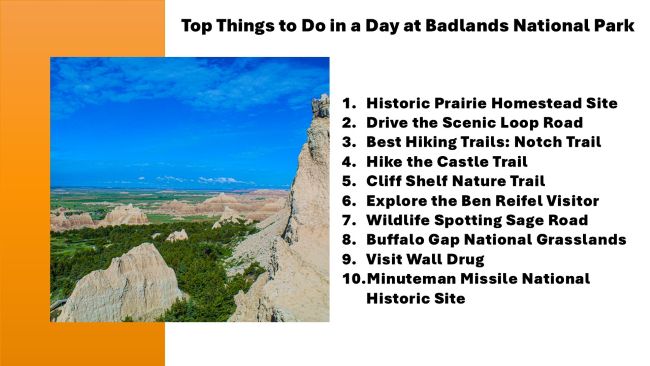 Image of Badlands National Park and list of top 10 things to do.