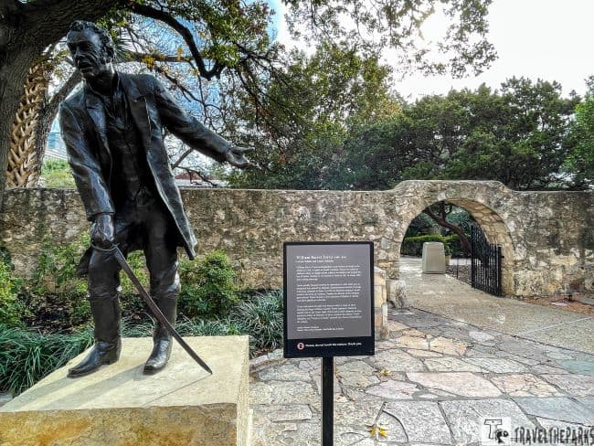 William B Travis Bronze in the Alamo courtyard