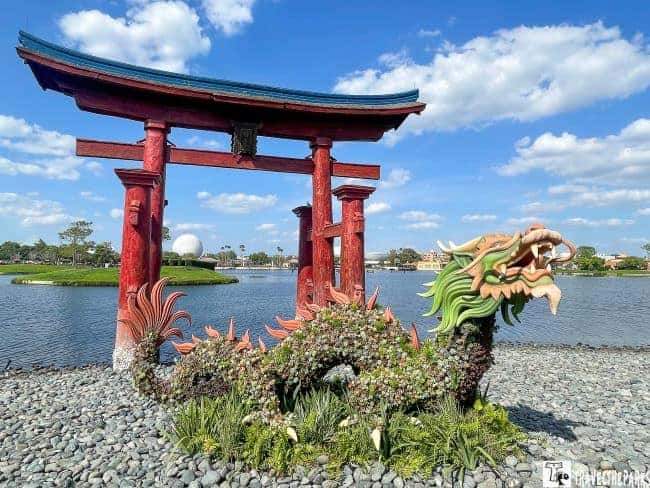 This torii gate on World Showcase Lagoon symbolizes the Japan showcase.