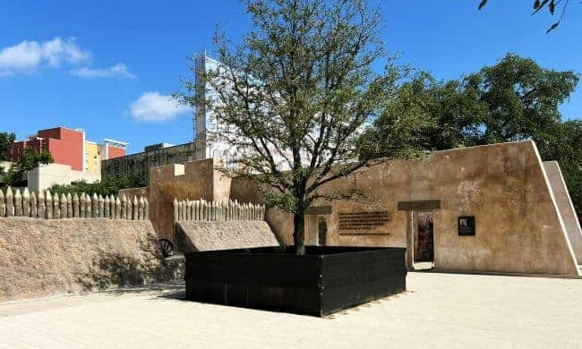 The mission gate and Lunette exhibit at the Alamo