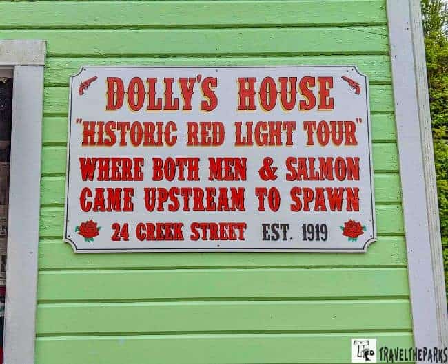 Dolly's House historical red light tour sign in Ketchikan, Alaska.