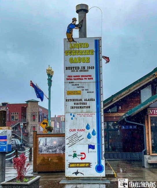 Alaska Ketchikan Liquid Sunshine Rain Gauge on the cruise dock waterfront Ketchikan