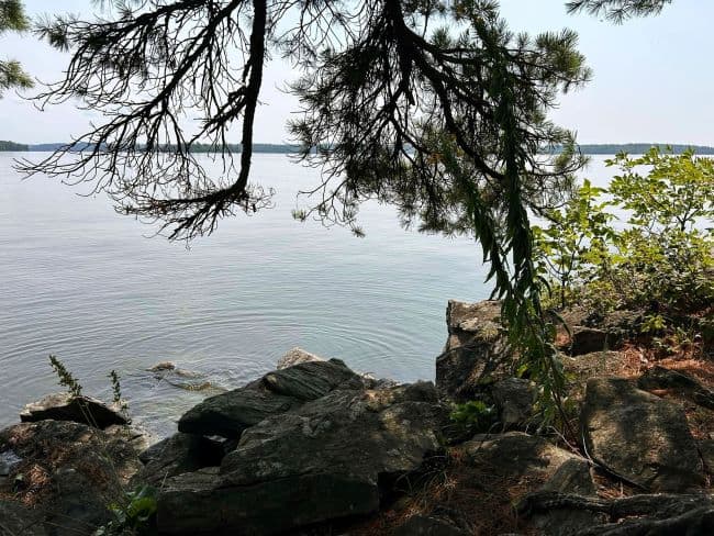 View across the lake at Voyageurs National Park through the trees
