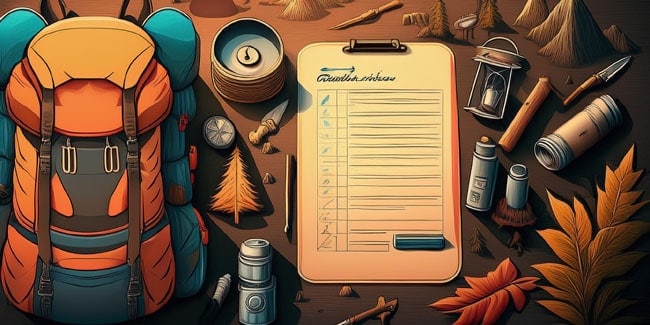 clipboard with packing list for camping
