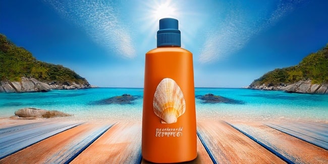 Reef safe sunscreen on a beach