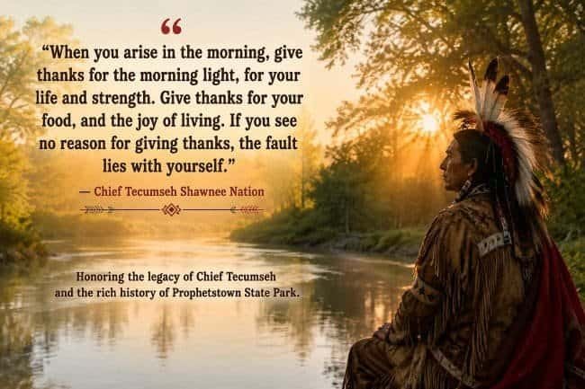 “When you arise in the morning, give thanks for the morning light, for your life and strength. Give thanks for your food, and the joy of living. If you see no reason for giving thanks, the fault lies with yourself.” ― Chief Tecumseh Shawnee Nation