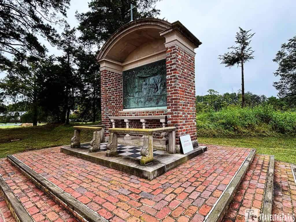 The Hunt Shrine honoring Robert Hunt, the first Anglican minister of the colony at Historic Jamestowne, a preservation and continuing excavation site at the location of the 1607 James Fort, near the later 17th-century (and present-day) city of Jamestown, Virginia