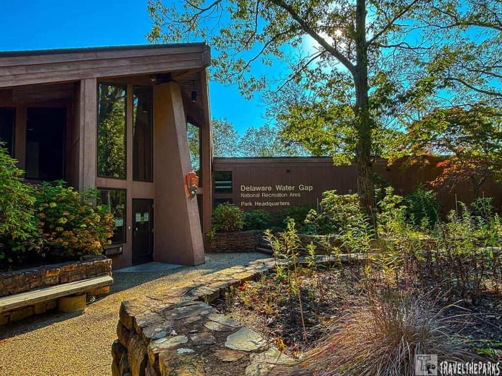 Delaware Water Gap Park Headquarters with modern design and lush surroundings.