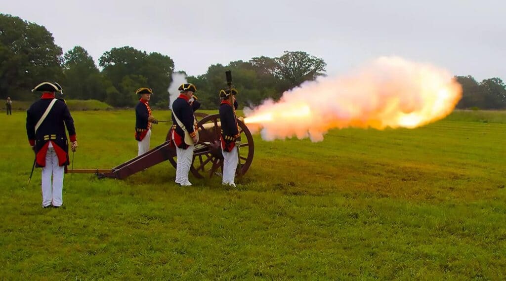 Royal Artillery volunteer team fires 6 pounder brass cannon