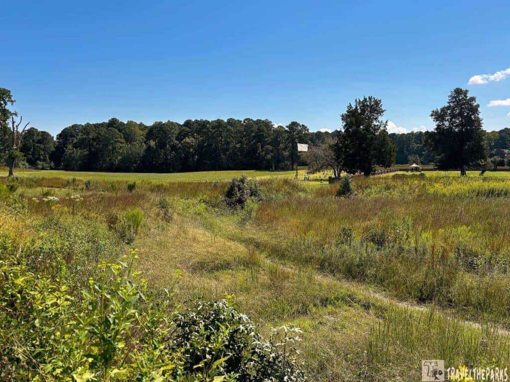 Path at the Second Allied Siege Line stop on the Yorktown Battlefield Tour runs along the second siege line earthworks