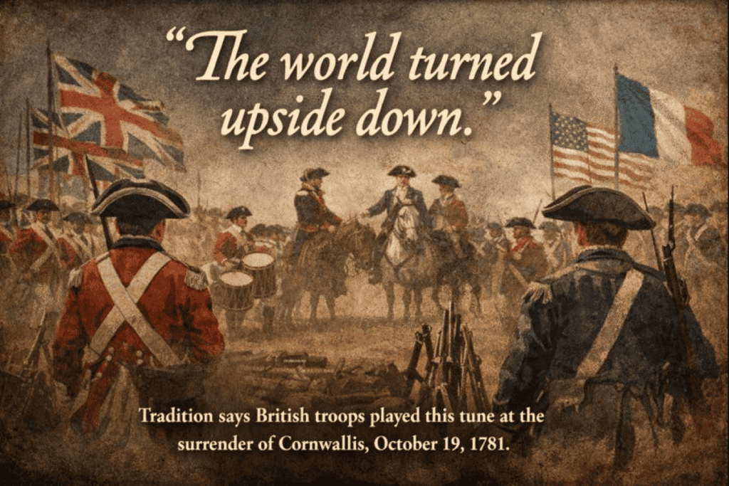 “The world turned upside down.” – Tradition says British troops played this tune at the surrender of Cornwallis, October 19, 1781