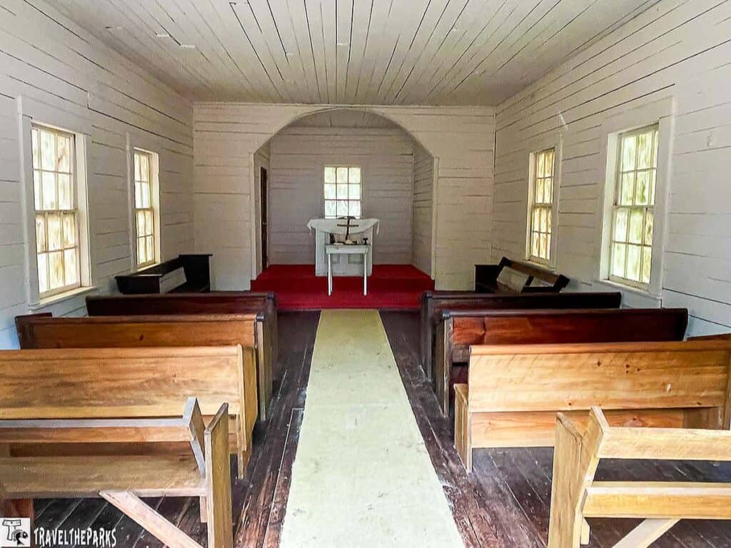 Interior of the First African Baptist Church at the northern end of Cumberland Island