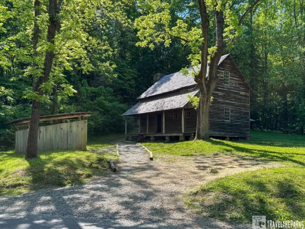 Tipton Cabin Cades Cover: Rustic wooden cabin in a forest with a gravel path leading to it.

